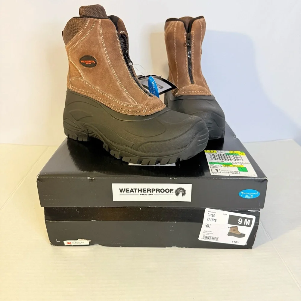 Men’s 9M Weatherproof Thinsulate Taupe Greg Waterproof Shell Suede Boots Winter